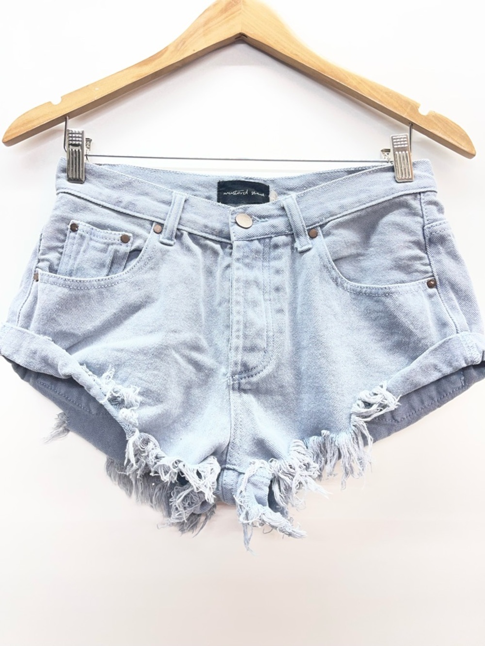 Mustard Seed Light Blue Distressed High-Rise Denim Shorts